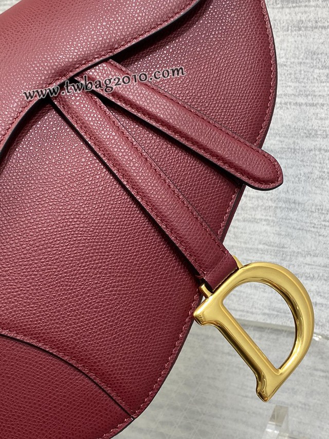 Dior专柜新款迪奥顶级原单原厂皮酒红色大号经典马鞍包 djfk1098